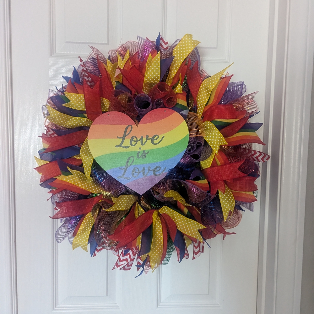 Rainbow Heart Wreath with Love Message